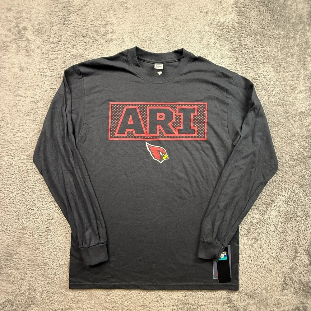 Arizona Cardinals Fanatics Tee Shirt NWT Mens M Crew Neck Black Long Sleeve